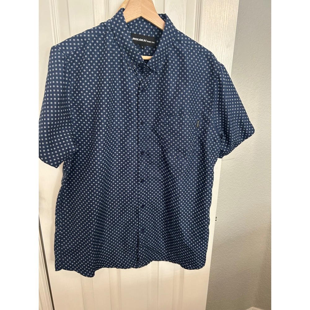 Molokai Surf Co Mens Navy Blue Geometric Diamond Print Short Sleeve‎ Shirt Large